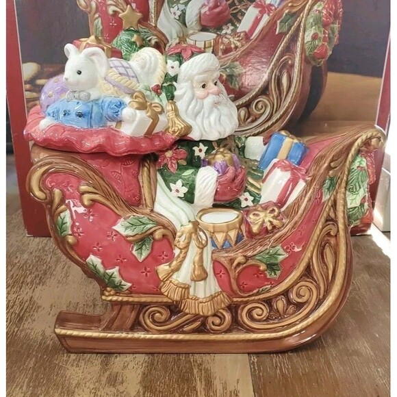 Fitz and Floyd ~ 2003 Retired Santa's Sleigh Christmas Cookie Jar In Box W/Box - Picture 1 of 10